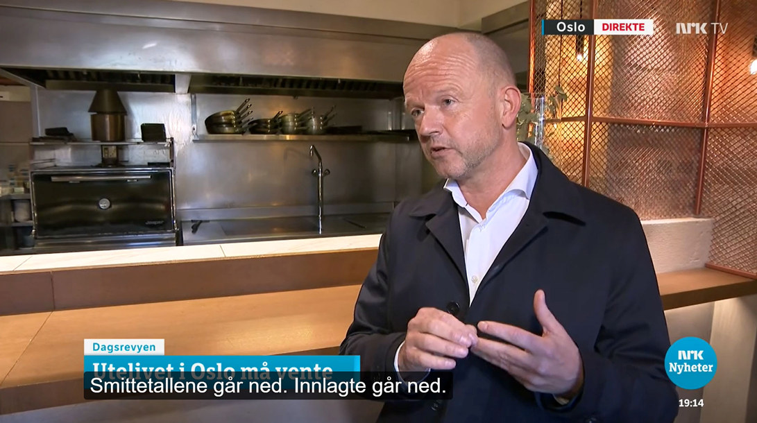 NHO-sjef Ole Erik Almlid intervjues av NRK Dagsrevyen