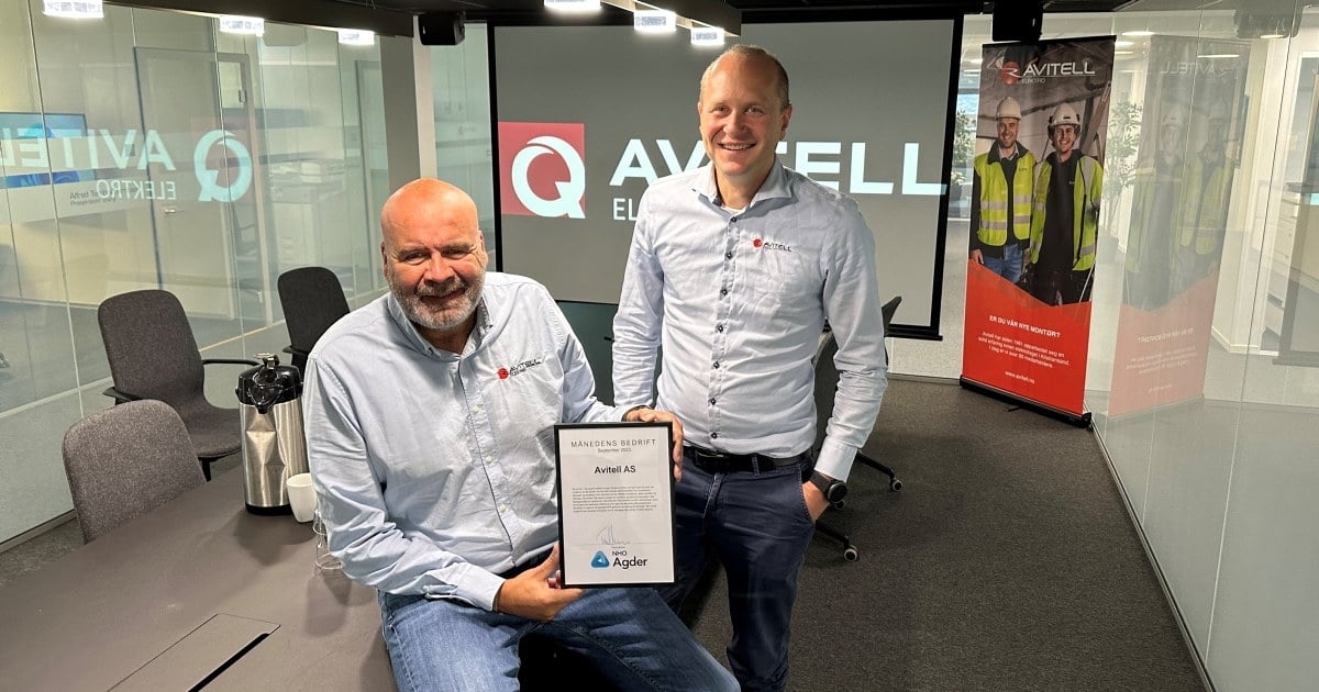 Salgssjef Steinar Habostad (til venstre) og daglig leder Karl Erling Fredriksen mener Avitell i Kristiansand har eksportpotensial med sitt energistyringssystem AlphaCloud.